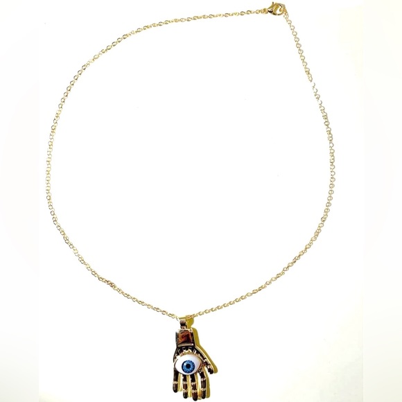 Realistic Evil Eye Hamsa~ Hand of Fatima Miriam Hamesh God Blue Eyeball Necklace - Picture 7 of 13
